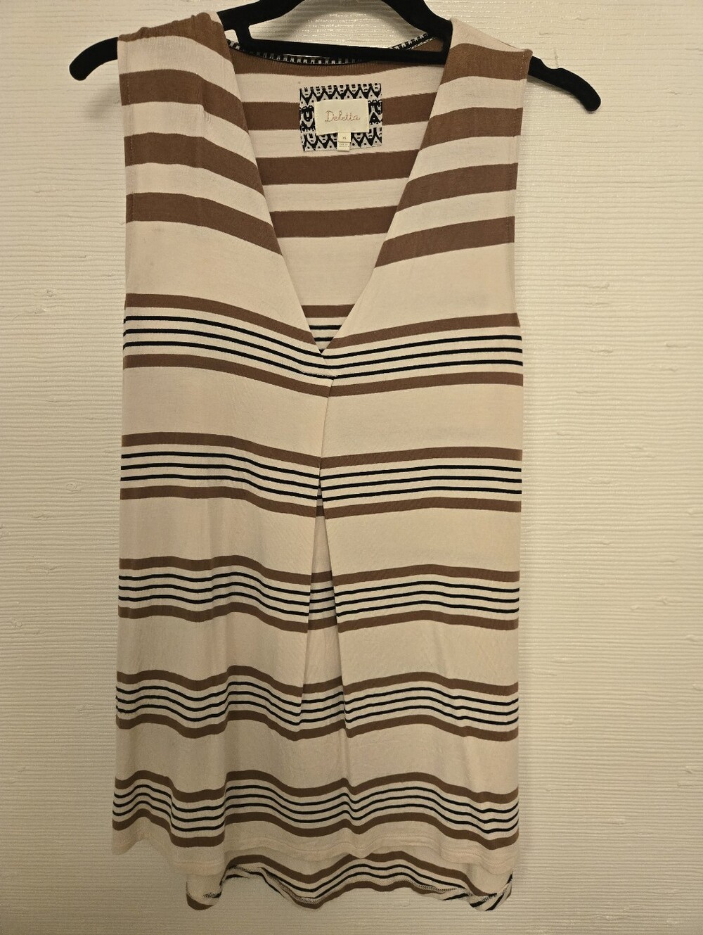 Deletta Striped V-Neck Tank Top in Cream, Brown and Black